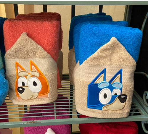 Blue or Orange Puppy Hooded Towel